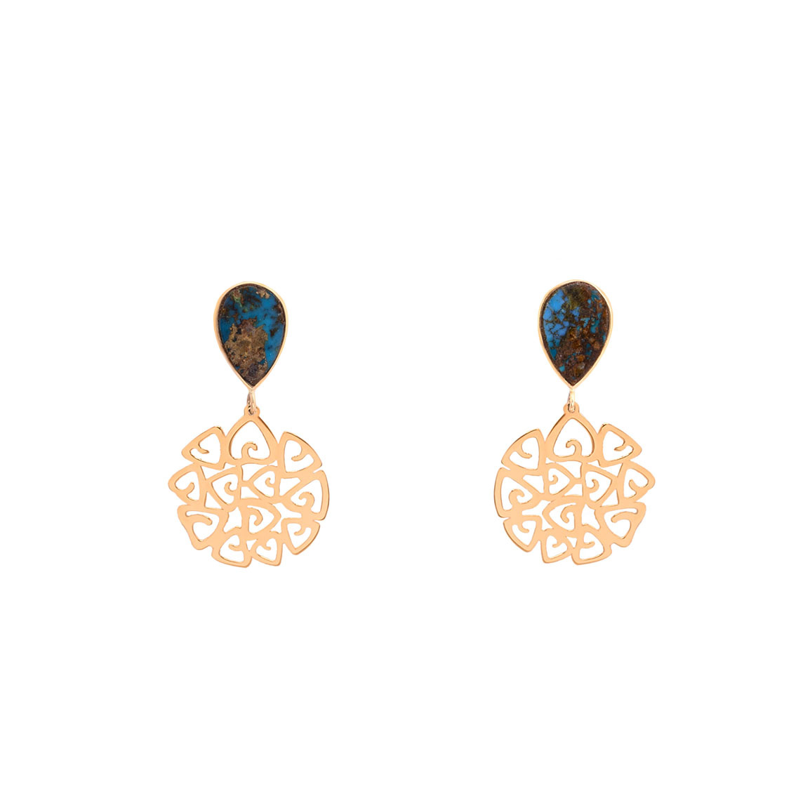 گوشواره طلا 18 عیار مدل گل مثلثی و فیروزه