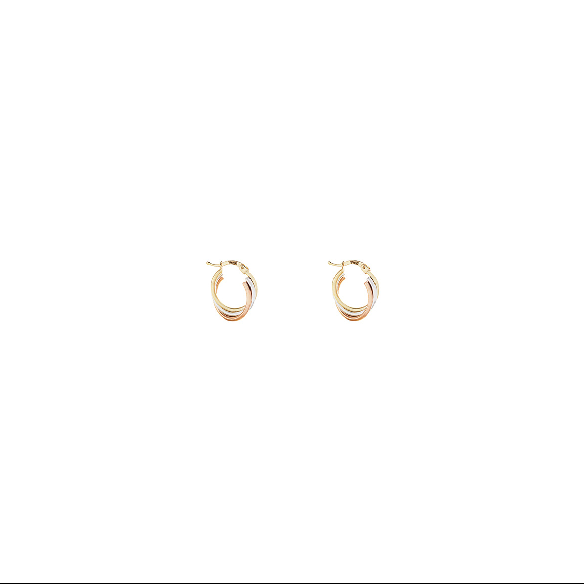 گوشواره 18 عیار سه حلقه کارتیه سه رنگ کوچک