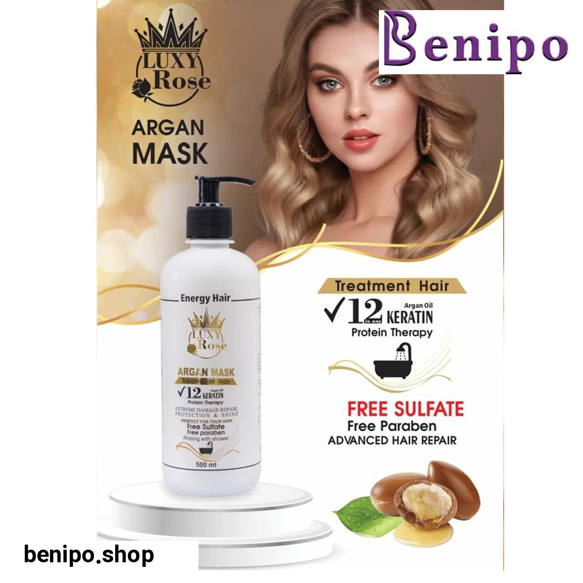 ماسک مو حاوی کراتین و روغن آرگان حجم 500 میلی لیتر