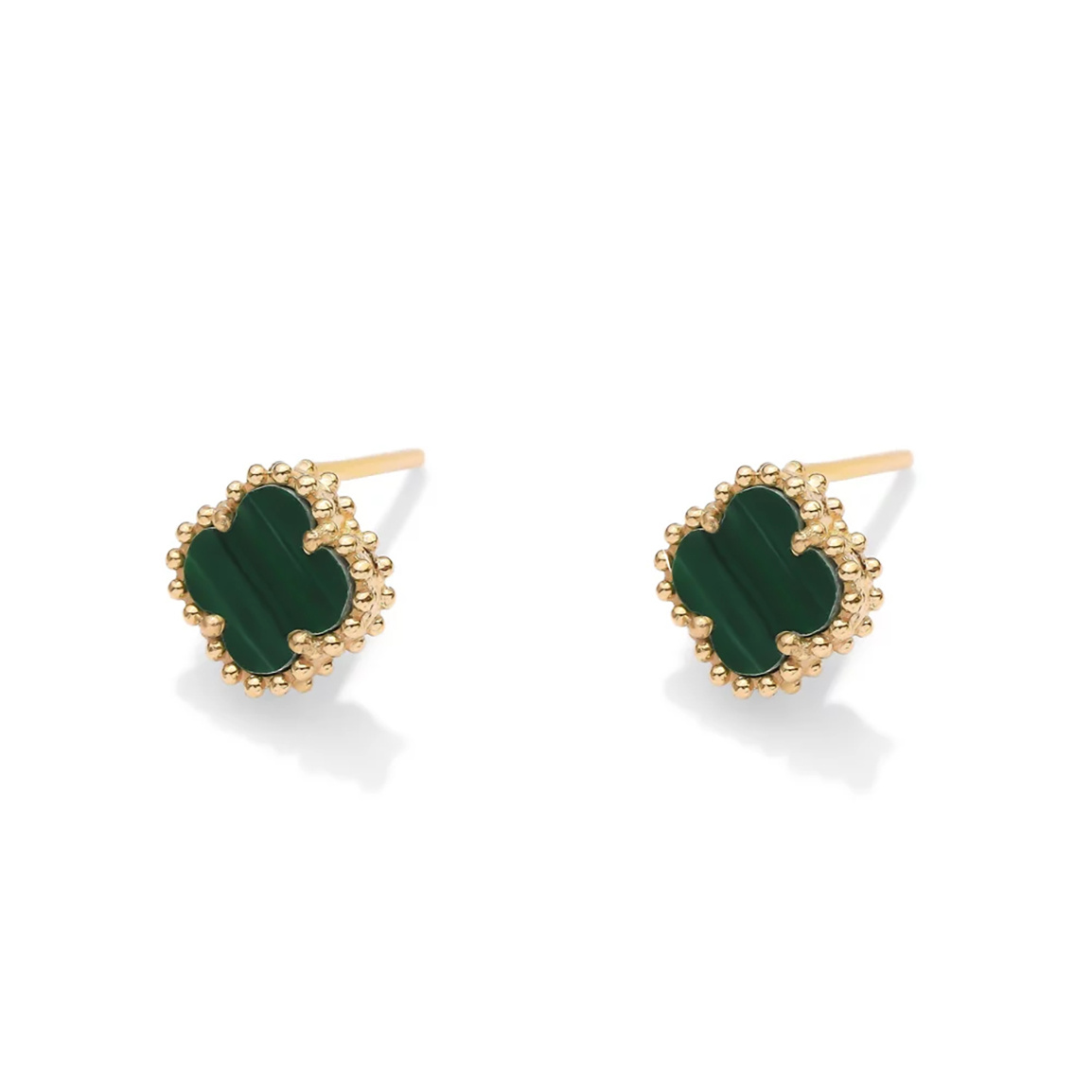 گوشواره طلا 18 عیار مدل میخی گل ونکلیف سبز گوارسه 1