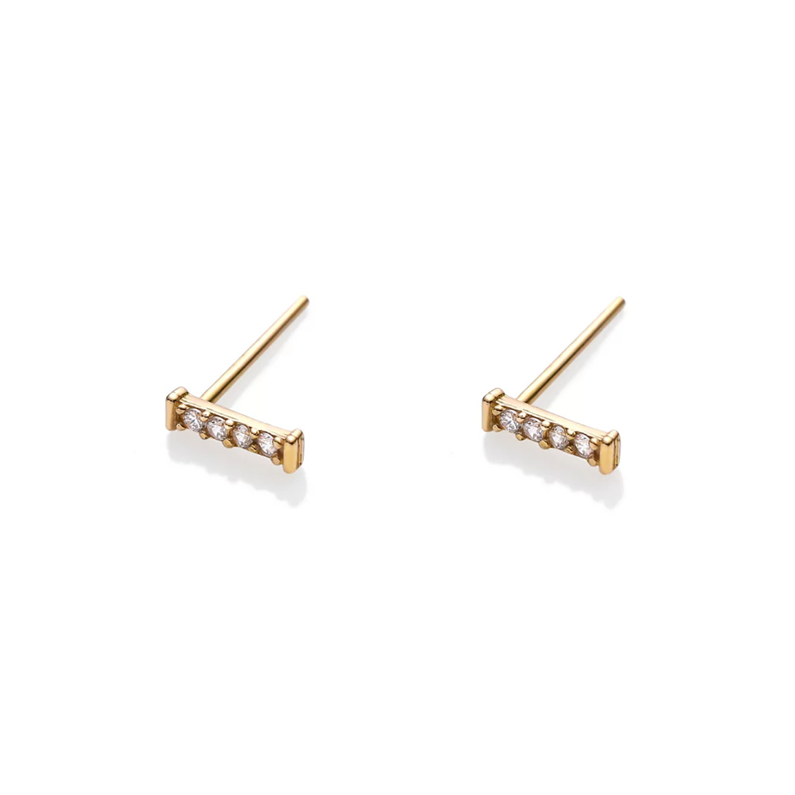 گوشواره طلا 18 عیار مدل میخی تک خط نگینی