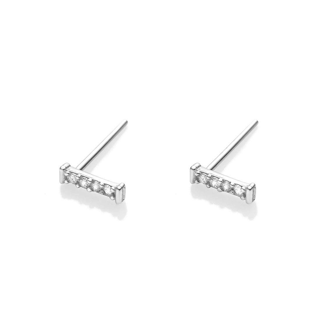 گوشواره طلا 18 عیار مدل میخی تک خط نگینی سفید
