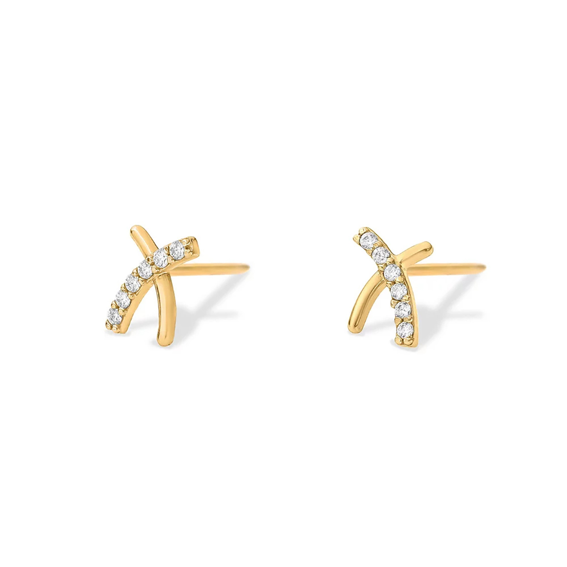 گوشواره طلا 18 عیار مدل میخی x ساده و نگین