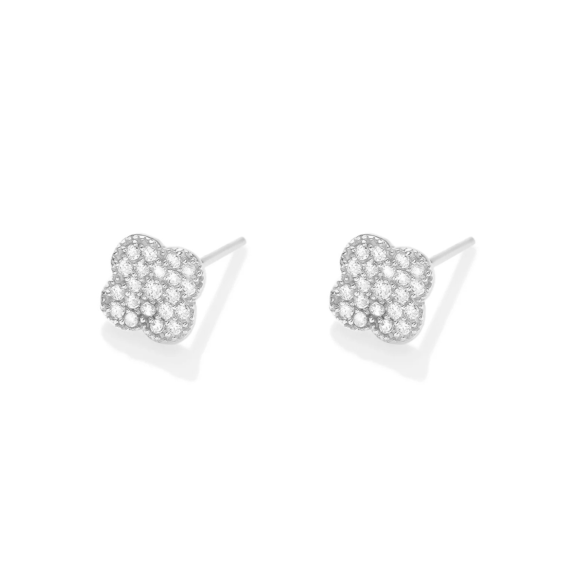 گوشواره طلا 18 عیار مدل میخی ونکلیف تمام نگین سفید