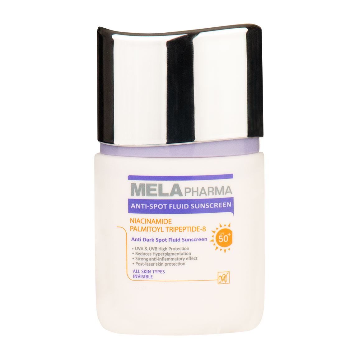 ضد آفتاب بی رنگ فلوئیدی ضد لک مدل Mela Pharma با SPF50 حجم 30 میلی لیتر