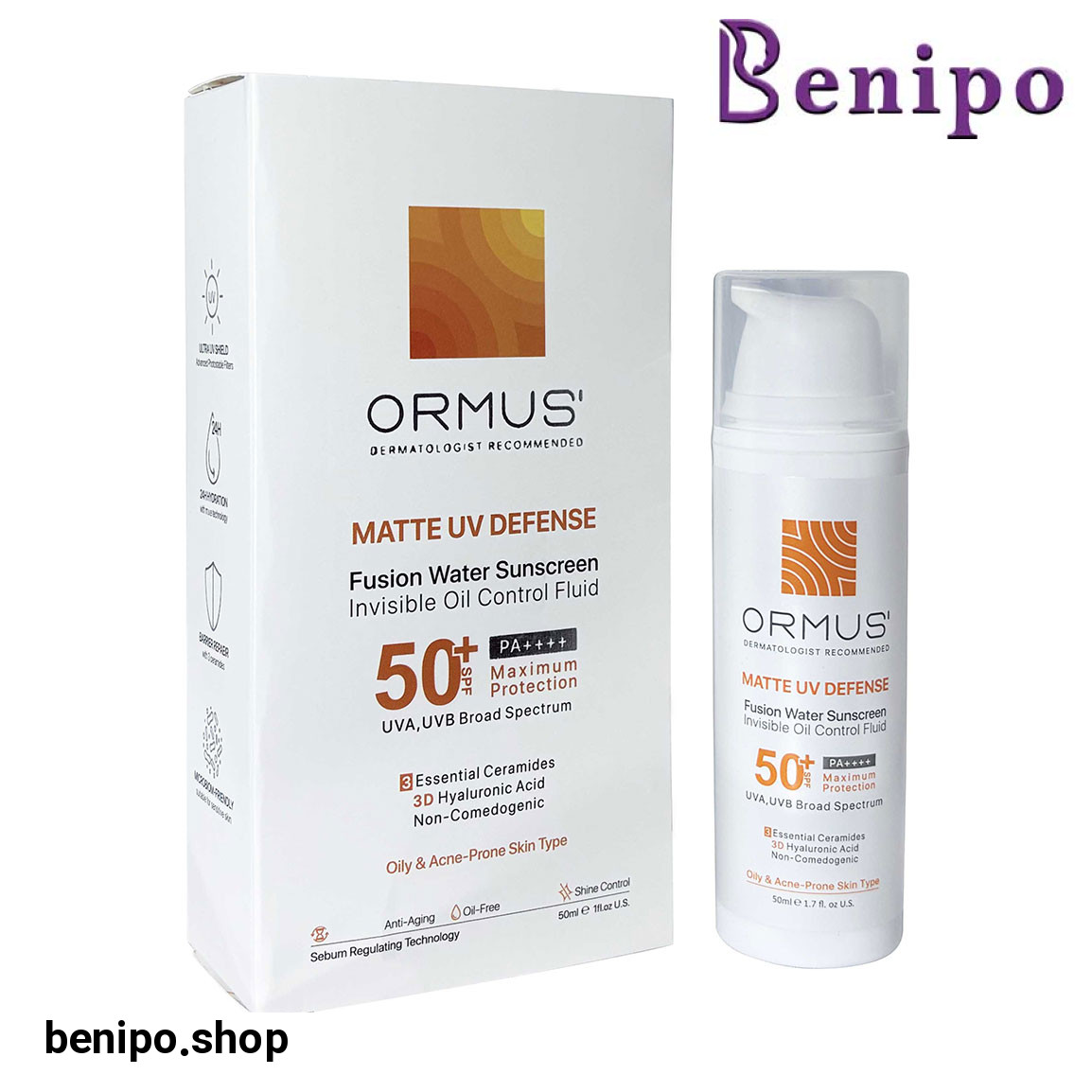 فلوئید ضد آفتاب بدون رنگ مدل Matte با SPF50 مناسب پوست چرب و مستعد آکنه حجم 50 میلی لیتر