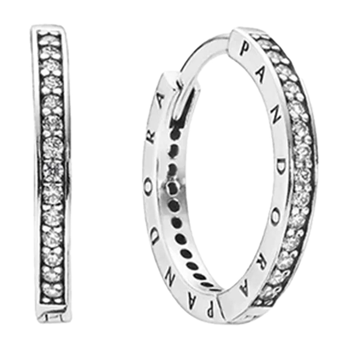 گوشواره حلقه ای نقره مدل لوگو و نگین دار نقره ای